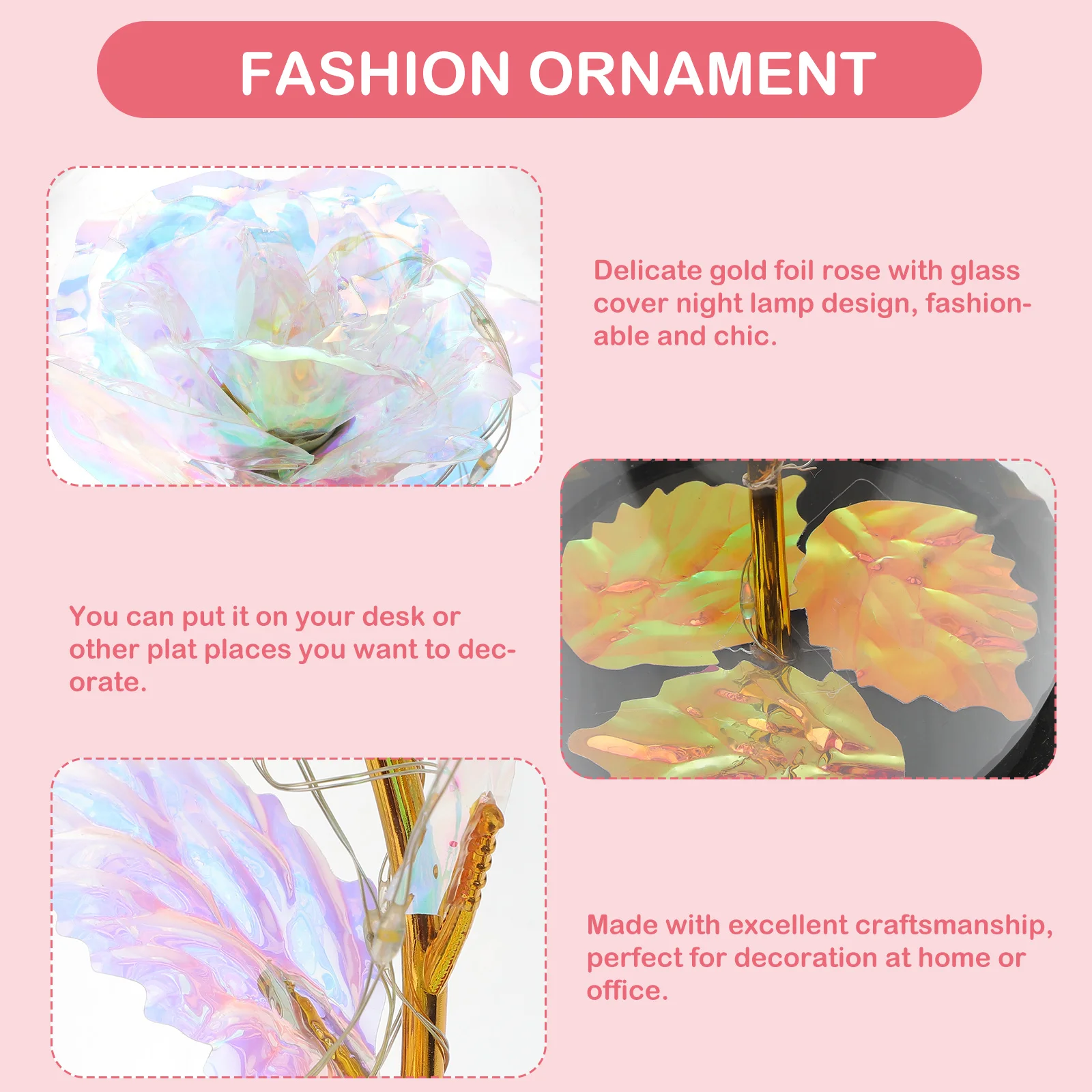 

Gold Foil Rose Ornament Glass Cover Night Lamp Decor Fashionable Home Decoration Creative Flower Adornment Rose Lamp Decoration