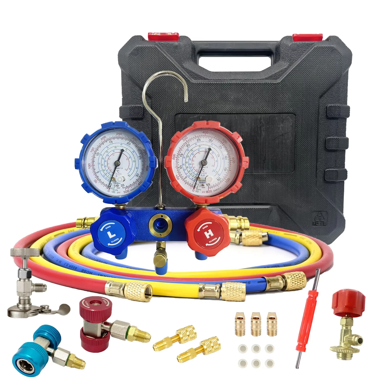 

CT552 Car Air Conditioning Pressure Manifold Gauge Hose Kit for R22 R-410A R-134a R-404A Refrigerant Pressure Gauge Set Box