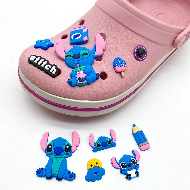 10pcs Stitch Shoe Charms Set For Cute Cartoon Clogs Bubble Slides Sandals PVC Shoe Decorations  Accessories X-mas Gifts