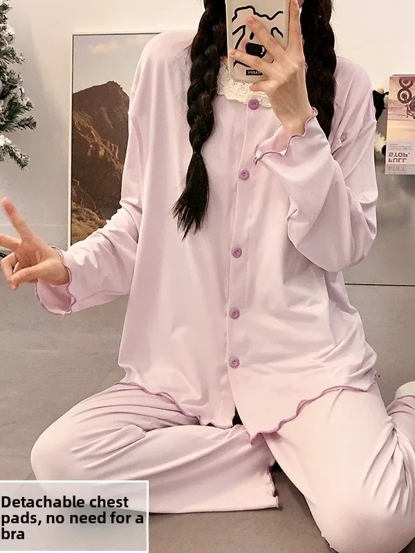 

Pure Cotton Thin Sleepwear Maternity Nightgown with Chest Pad Color Postpartum Nursing Mothers Sleepwear Spring Summer