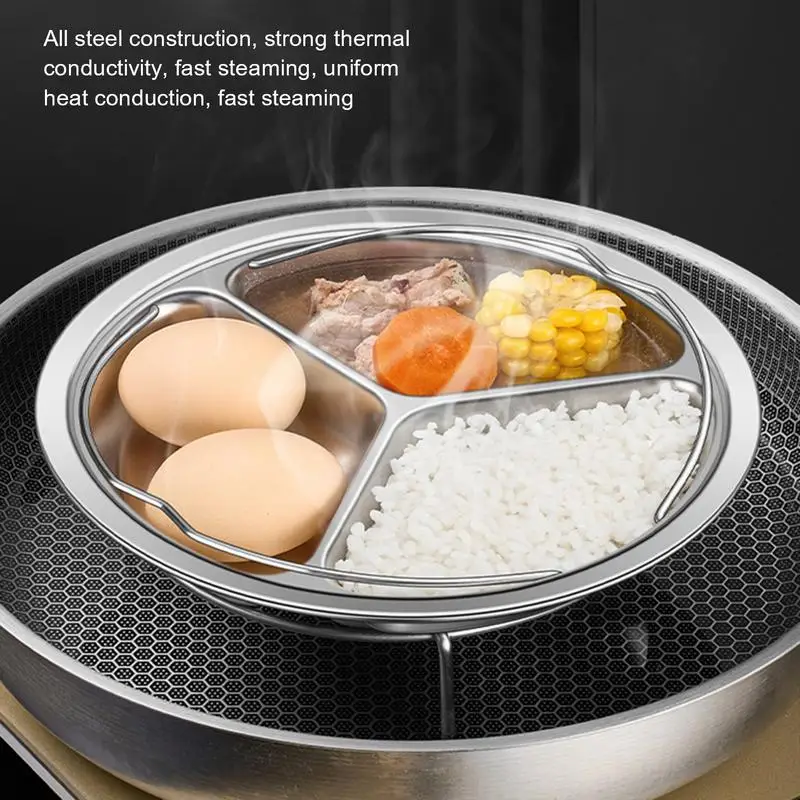 Steaming Tray Divided Food Pan Smooth Meal Tray Steaming Tray Ergonomic Handle Anti-Scald Steamer Pot For Efficient Safe Cooking