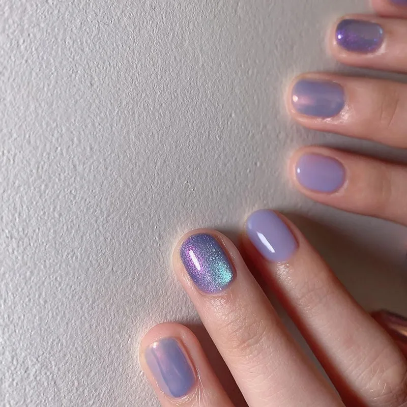 24 pçs simples curto roxo cobertura completa dicas de unhas com aurora pó brilhante unhas falsas imprensa em ins quadrado unhas falsas conjuntos acabados