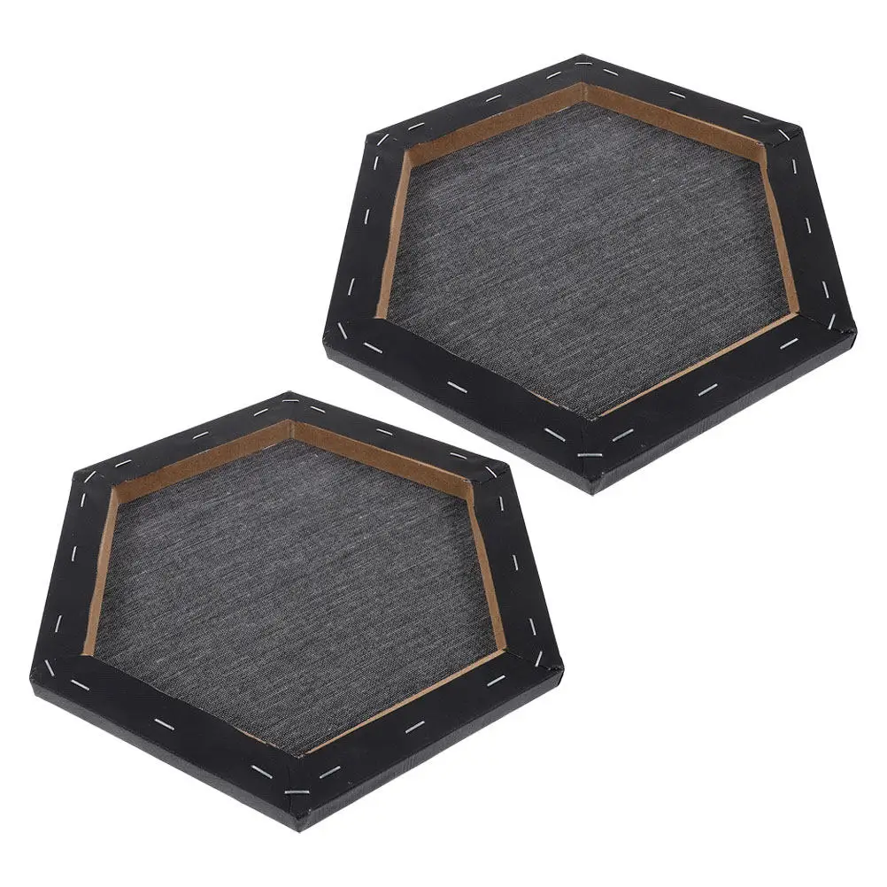 2Pcs Hexagon Blank Painting Boards Black Canvas Frame Linen Texture Sturdy Irregular Shape Office Decor Art