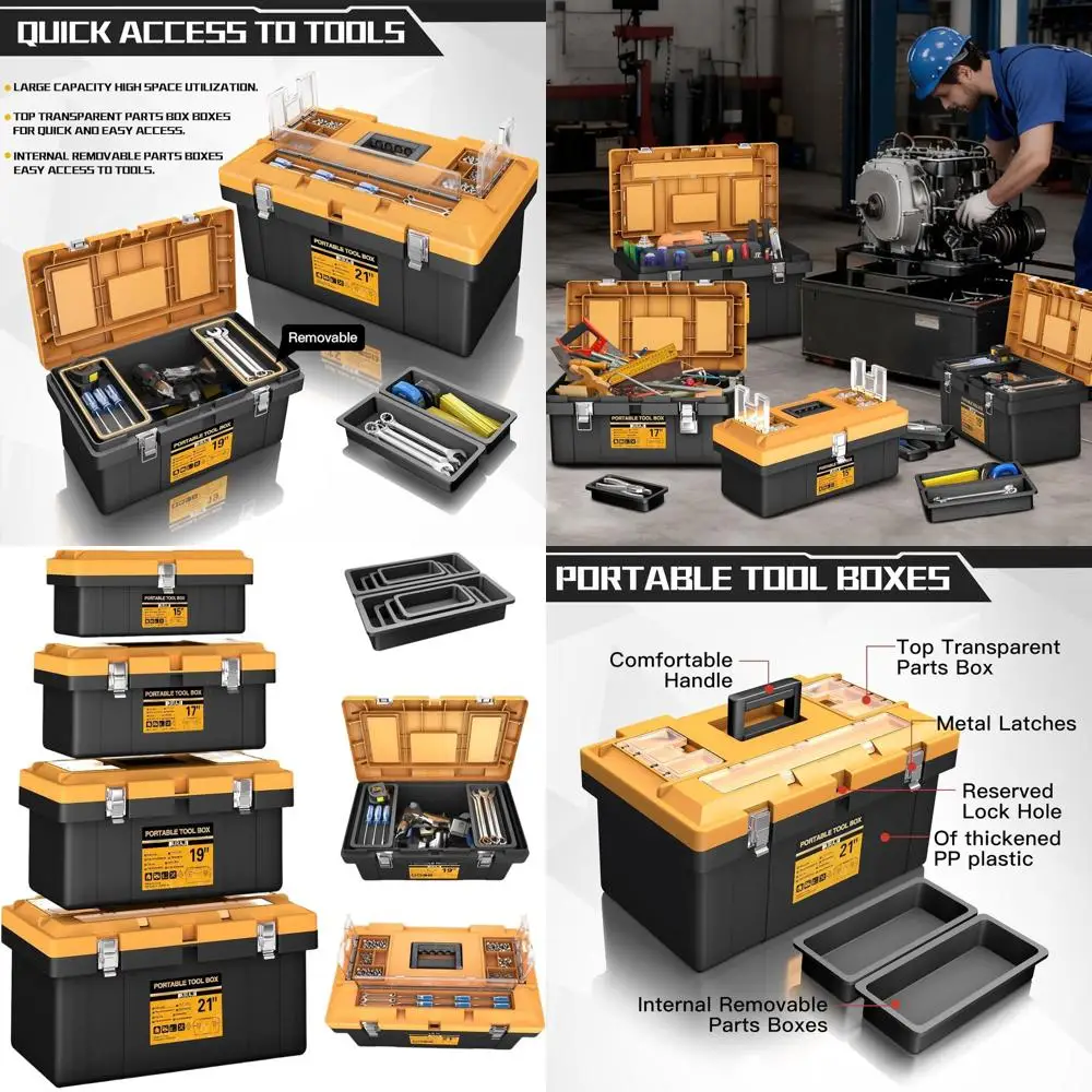 

All-in-One 4-Piece Tool Box Set with 8 Modular Organizers, 15-21 Sizes, Lockable and Portable, Ideal for Home and Pro Use