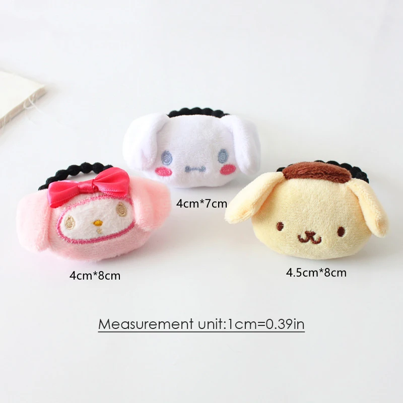 Bando boneka mewah kartun bando rambut lucu cincin rambut Kuromi Hello Kitty Kuromi tali rambut elastis aksesori kepala hadiah Aksesori rambut