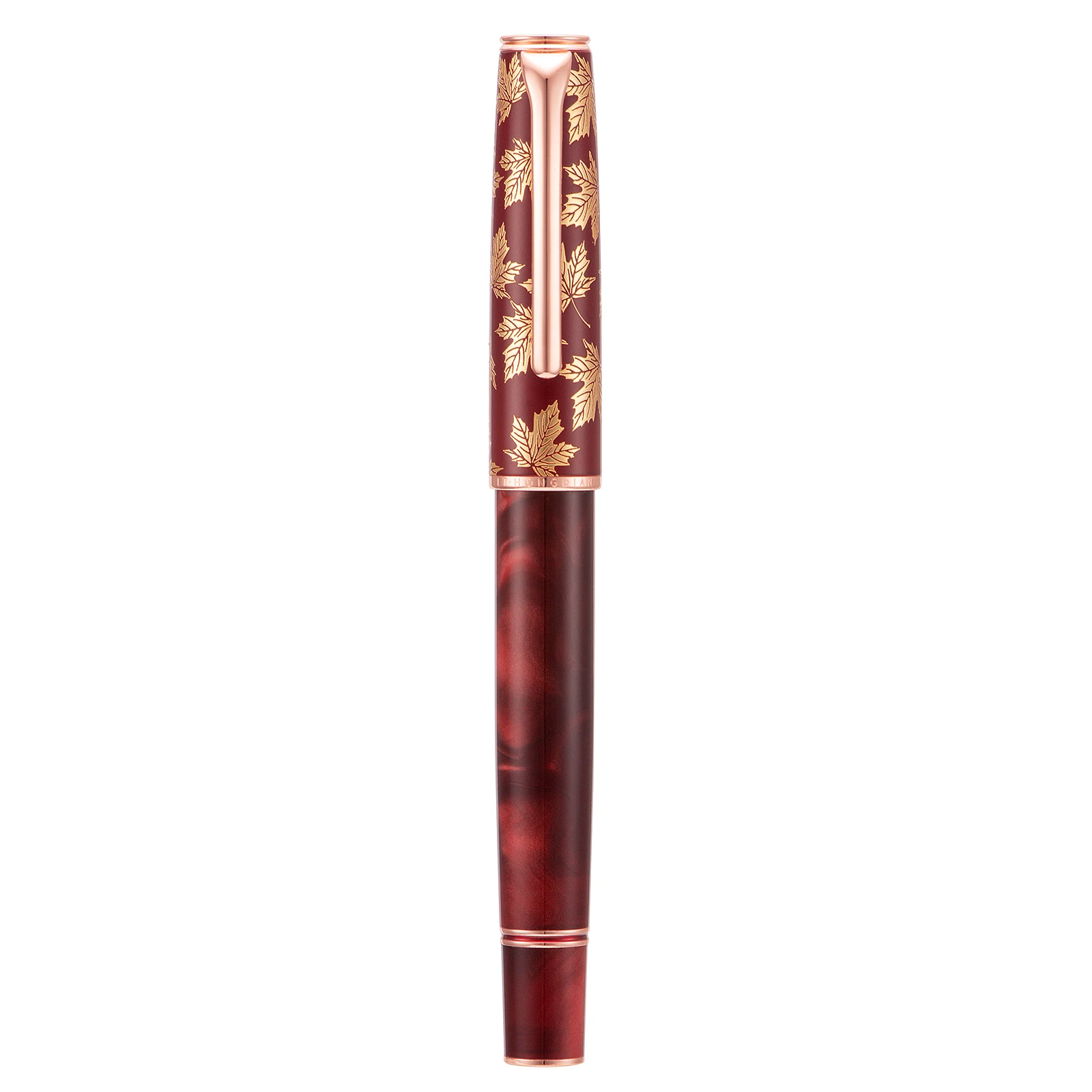 Hongdian N8 Resin Red Fountain Pen Beautiful Maple Leaf Carving Cap with Converrter Gift Pen EF/F/M/Long Knife Nib