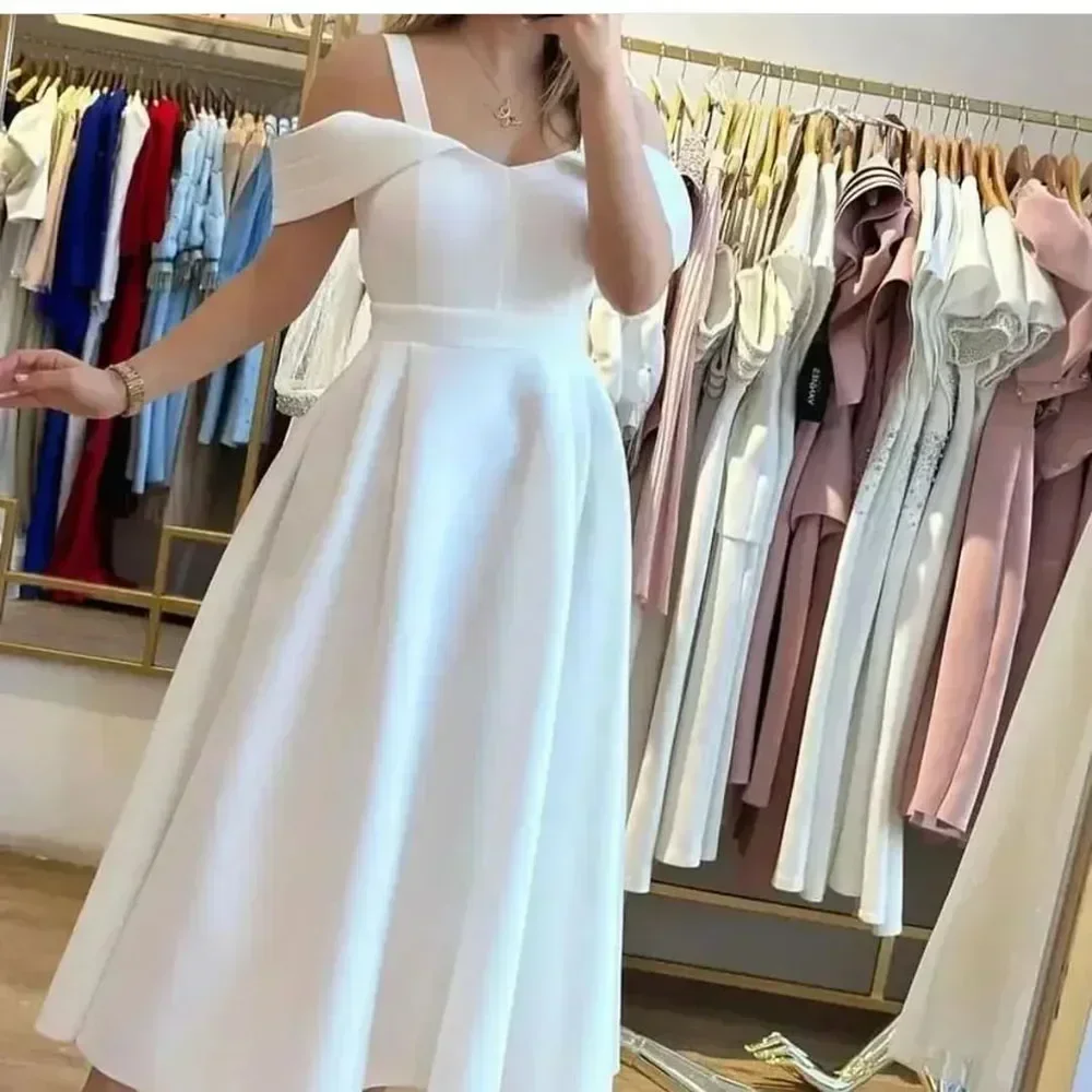 짧은 프롬 드레스 웨딩 하객 드레스 A라인 오프숄더 의상 티길이 파티 가운 여성용 맞춤 정장 드레스