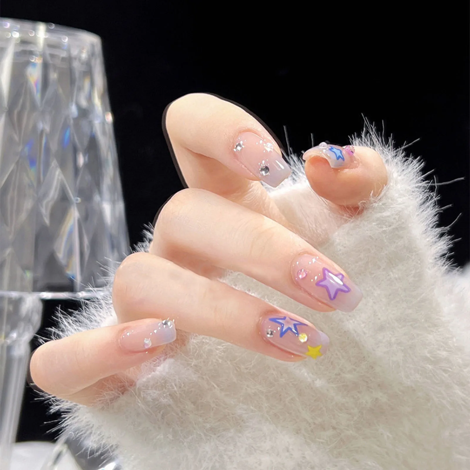 Smudging Pink Sweet False Nail with Rhinestone Decor Sweet & Charming Reusable False Nails for Fingernail DIY Decoration