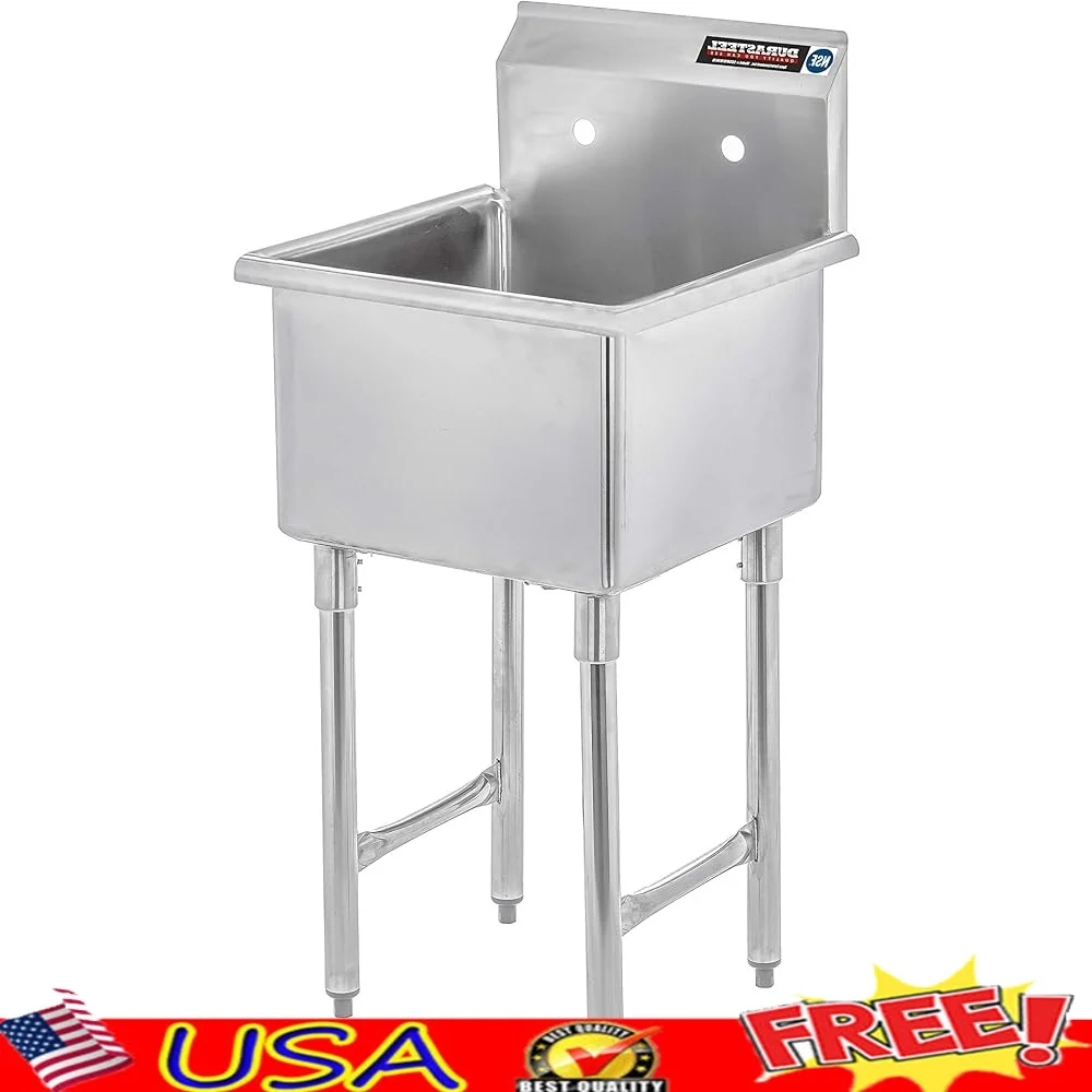 

304 Stainless Steel Utility Sink Freestanding Prep Station NSF Certified Hand Wash Sink Kitchen Laundry Garage Outdoor Cleaning
