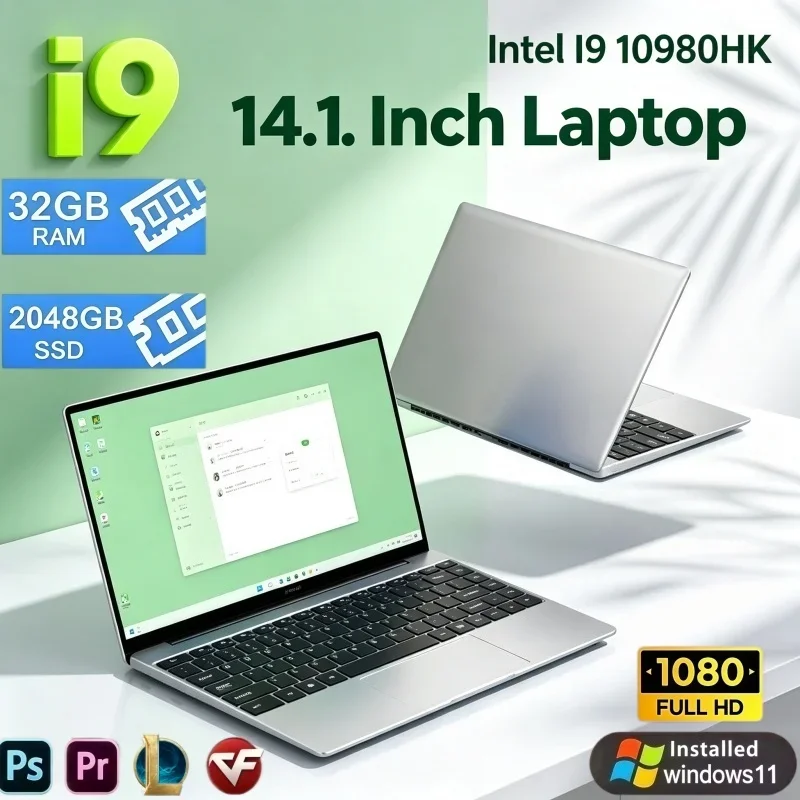 Multiscenario 14.1 Inch Laptop Intel Core I9‑10980HK Win 11 32GB RAM 2TB SSD Durable Portable Notebook For Daily Study Work Play