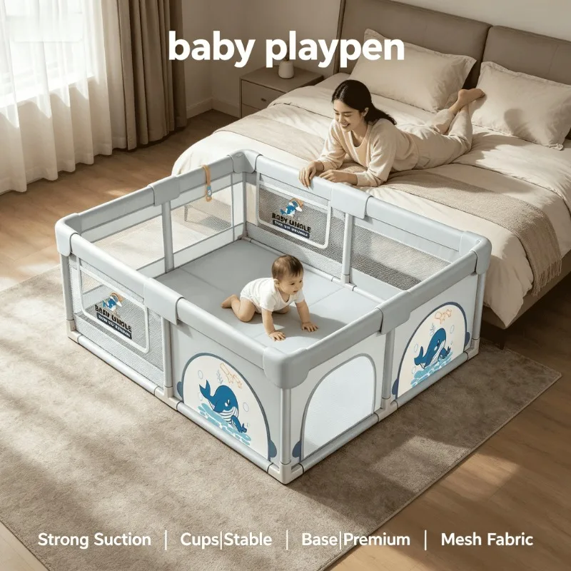 

Indoor Home Living Room Playpen Portable Foldable Expandable Easy Assembly Safety Fence Toddler Gate Baby Playpen Play Yard