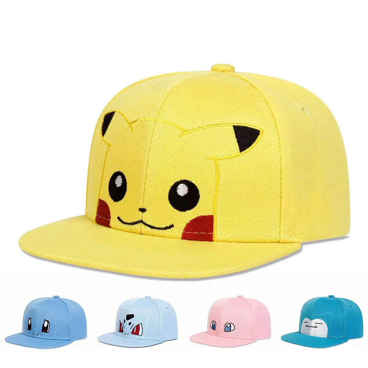 Cute Pokemon Anime Figure Pikachu Squirtle Bulbasaur Snorlax Adjustable Cartoon Hats Cosplay Hip Hop Baseball Cap Sunhat