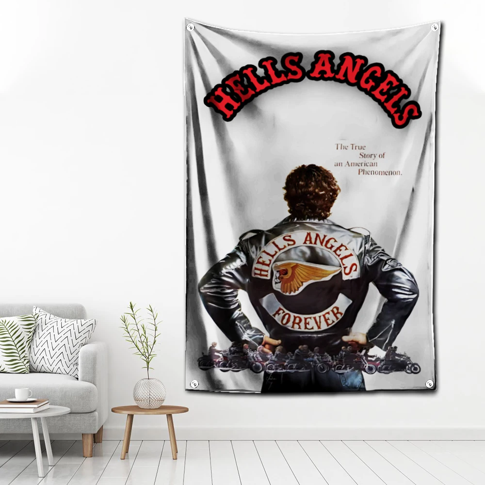 60x90cm Hells Angels MC Flag Polyester Digital Printing Banner for Garage Wall Art Out Door Decoration