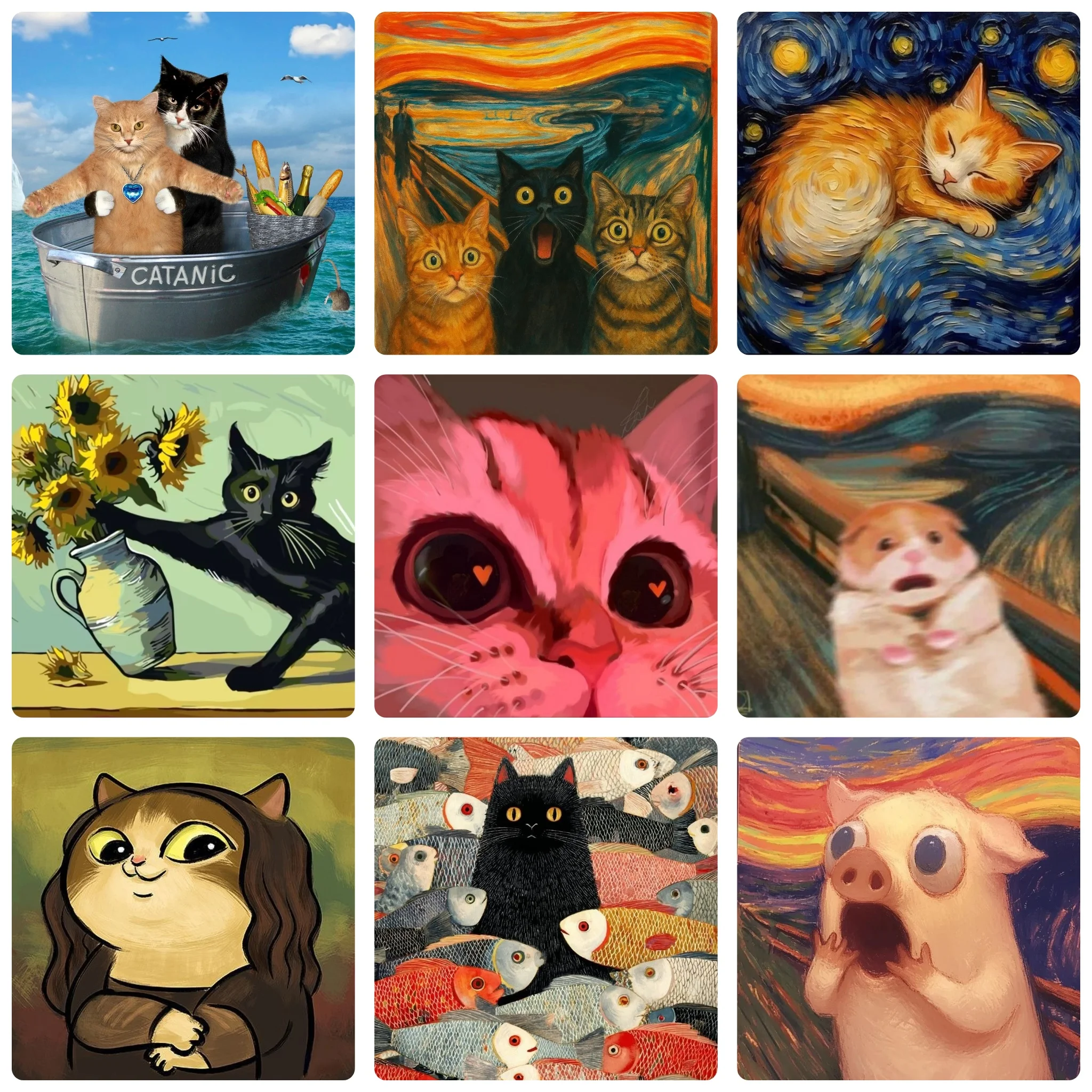 DIY Funny Art Parody Pet Diamond Painting, Whimsical Kitten Remake Classic Art For Living Room Wall Decoration Handmade Gift