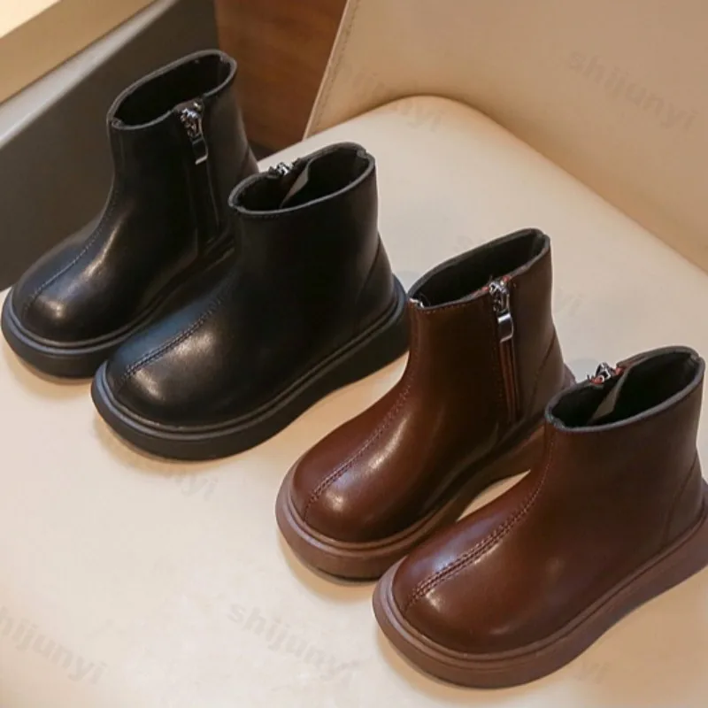 Children Ankle Boots 2025 Autumn New Girls Princess Boots PU Leather Short Boots Fashion Soft Sole Anti-slippery Casual Shoes