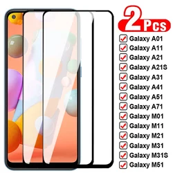 Vidrio de protección 11D para Samsung Galaxy, Protector de pantalla templado para A01, A11, A21, A31, A41, A51, A71, M01, M11, M21, M31, M51, 2 uds.