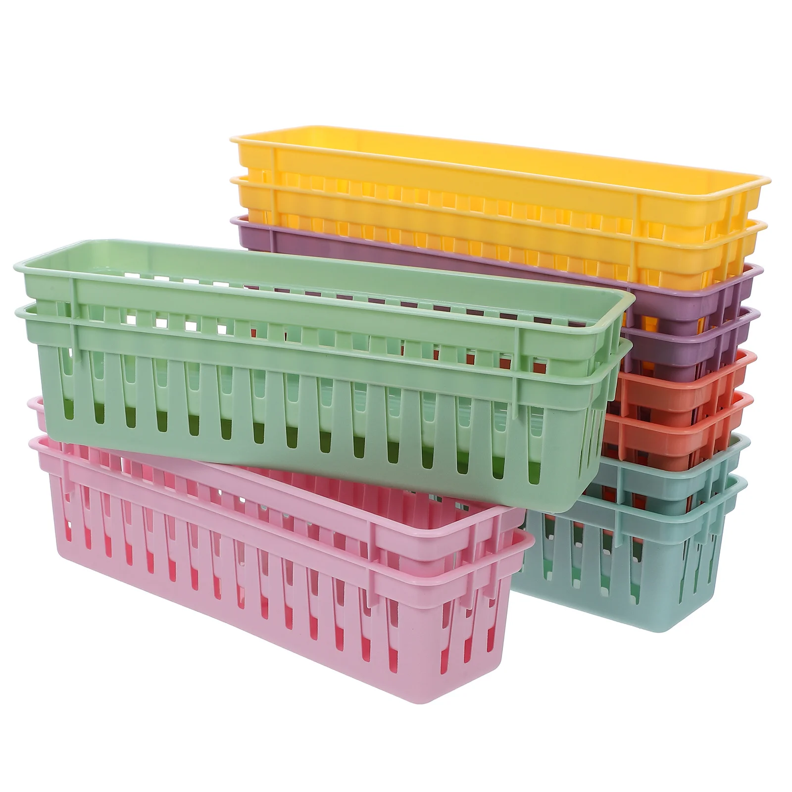 

12Pcs Plastic Pencil Storage Baskets Colorful Organizer Classroom Desktop Stationery Holder Pen Crayon Container Multifunctional