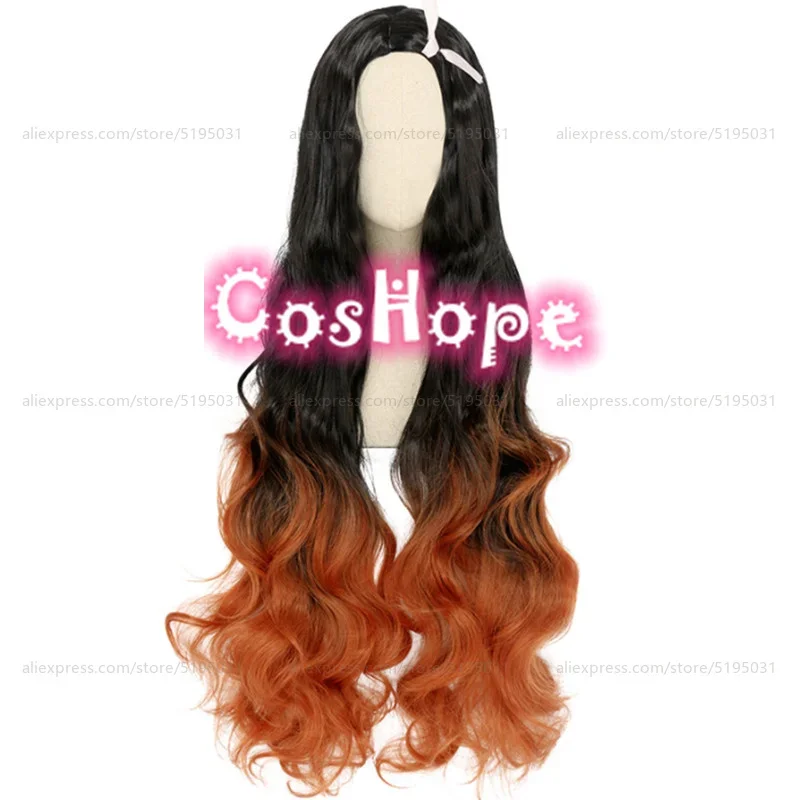 Nezuko Cosplay Wig Cosplay Curly Black Orange Gradient Wig Cosplay Heat Resistant Synthetic Wigs