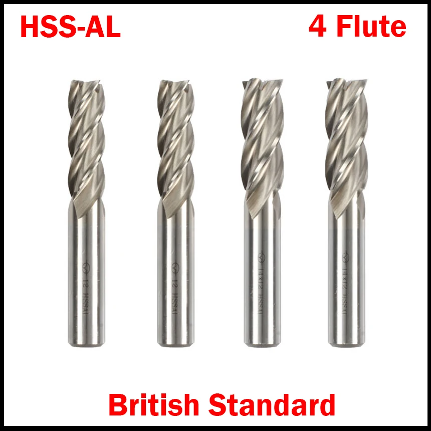 5/16 3/8 1/2 5/8 Inch Imperia British Standard HSSAL 4 Flute Straight Shank Fully Ground Center Flat End Mill Milling Cutter