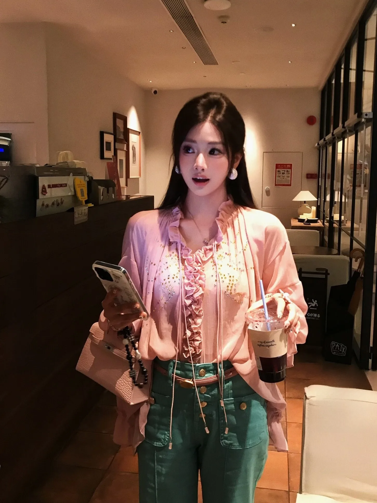 

Новая женская блузка Dadada с французским розовым кружевом и рукавами-фонариками, повседневный стиль, из полиэстера, с длинными рукавами