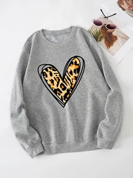 Women's Love Print Thermal Lined Crew Neck Pullover Long Sleeve Sweatshirt