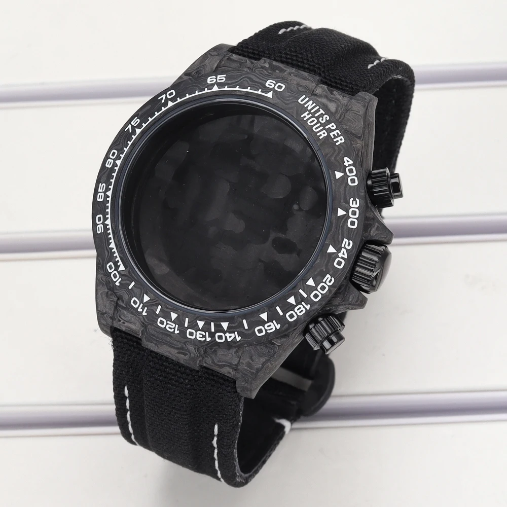 Luxury Carbon Fiber Watch Case With Canvas Strap Sapphire Crystal Glass For Daytona Mod Miyota OS20 Movt Waterproof Watch Parts