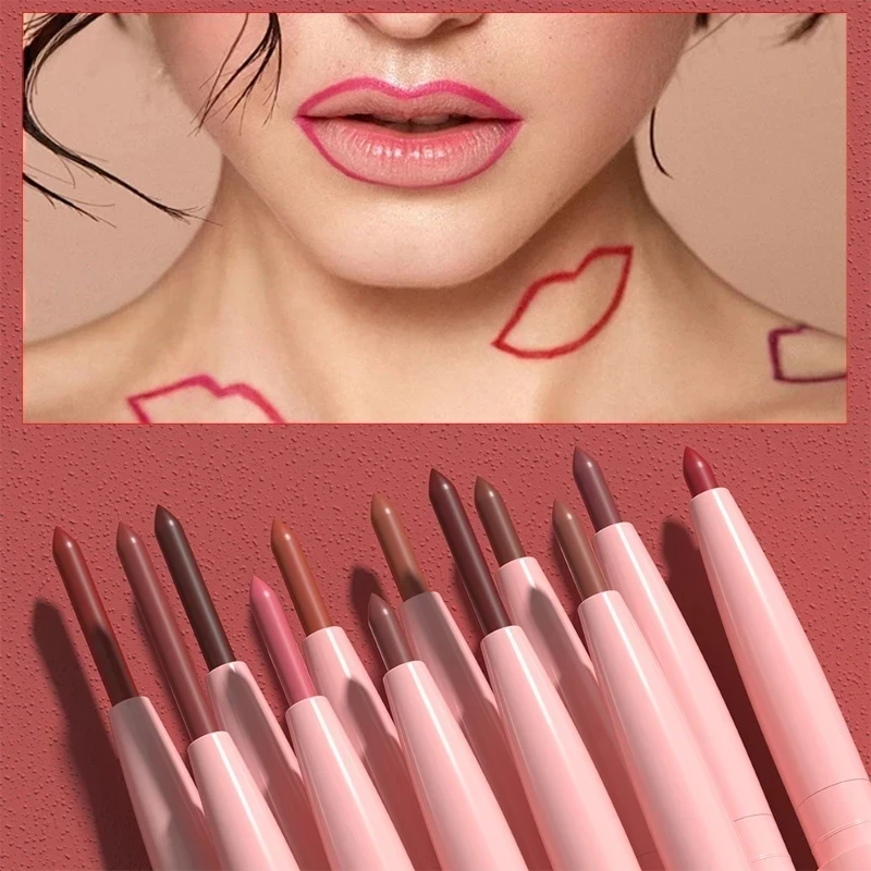 Lip Liner Pen Set 12 Pcs Long-lasting Waterproof Lipsticks Sweatproof Easy Coloring Non-fading Color Rendering Lip Gloss Makeup