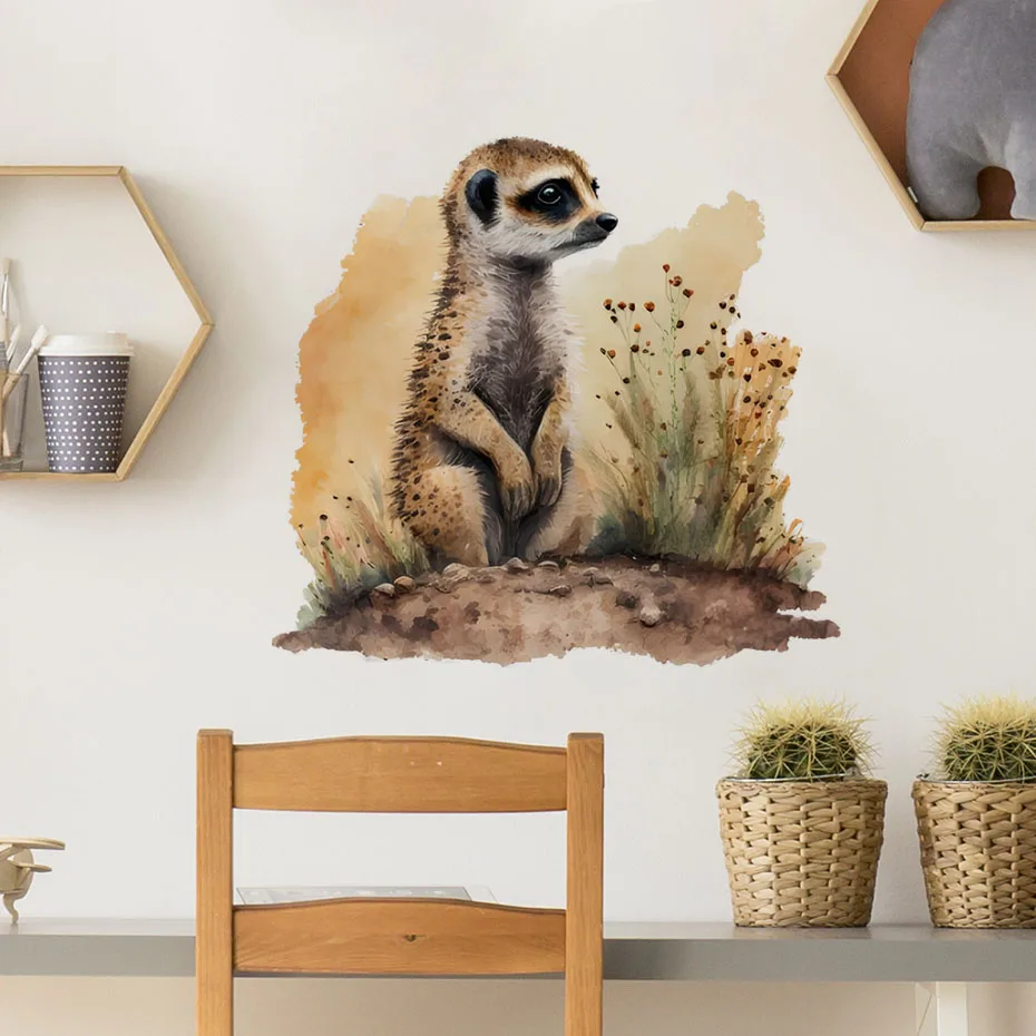 

African Savannah Meerka Wall Stickers Baby Room Home Essentials Kids Room Decor Living Room Decoration Bedroom