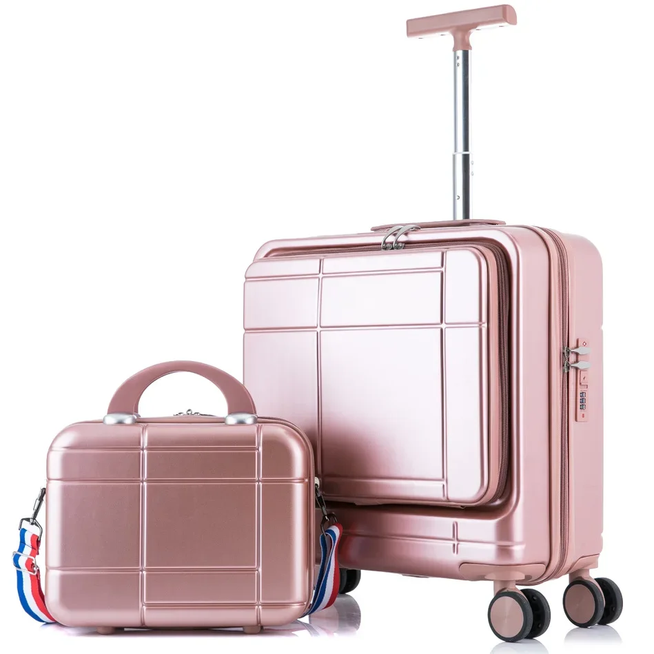 Wholesale 2 Piece Women Front Open Pocket Luggage Sets Trolley Short Travel Mini Suitcase Luggage Set With Cosmetic Bag