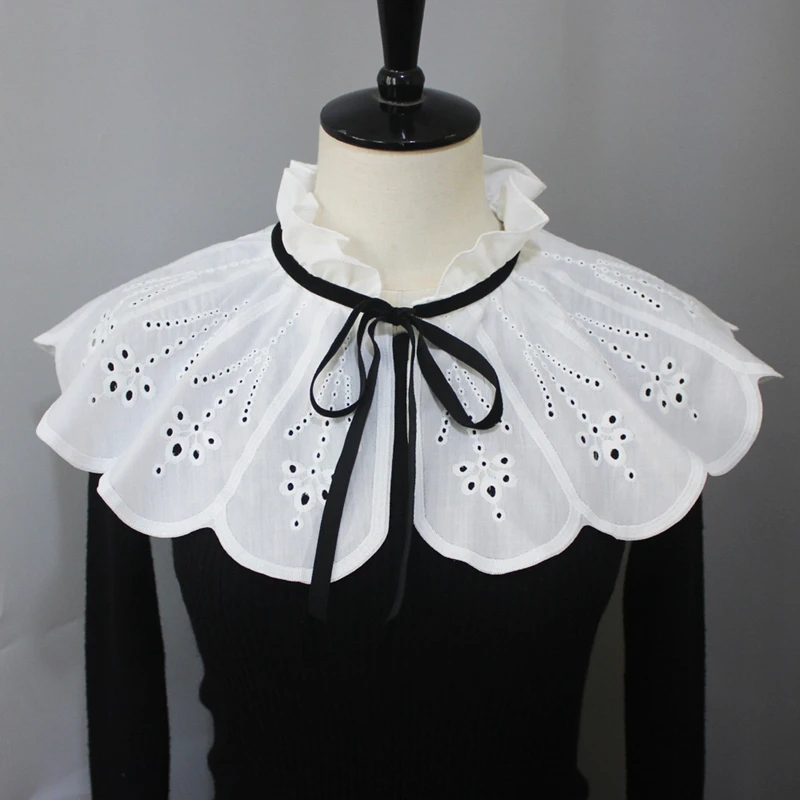 

Elegant Embroidered Hollow Out Fake Collar Sweet Standing Decorative Collar Ruffle Shawl Wrap Blouse Top Scarf