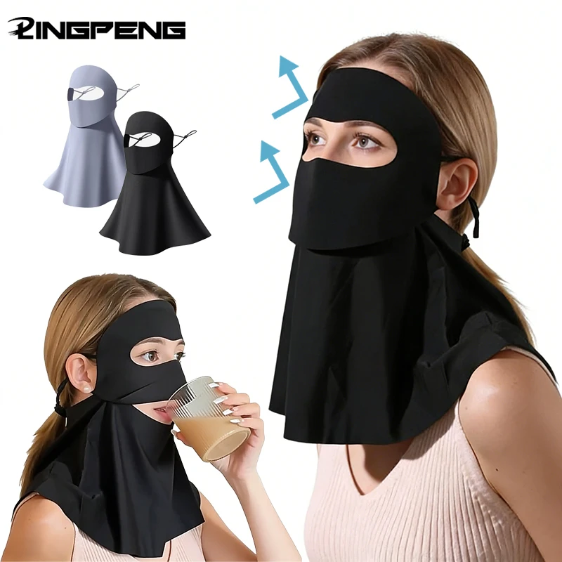 

Unisex Fashion Ice Silk Sun Protection Mask Full Face UPF50+ Anti-UV Neck Scarf Breathable Sunshade Face Mask Cycling