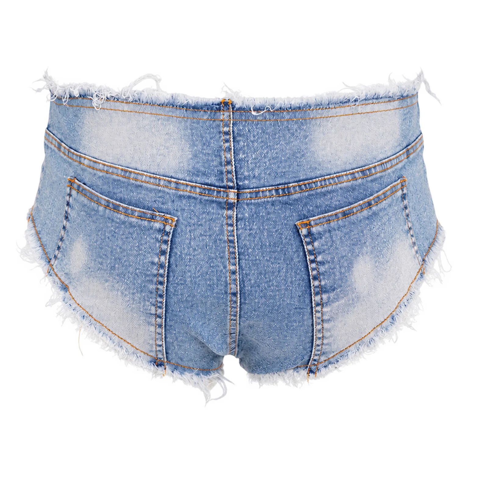 Mens Denim Shorts Briefs Low Rise Zipper Front Hot Pants Bottoms for Party Nightclub Music Festivals Concert Stage Performance