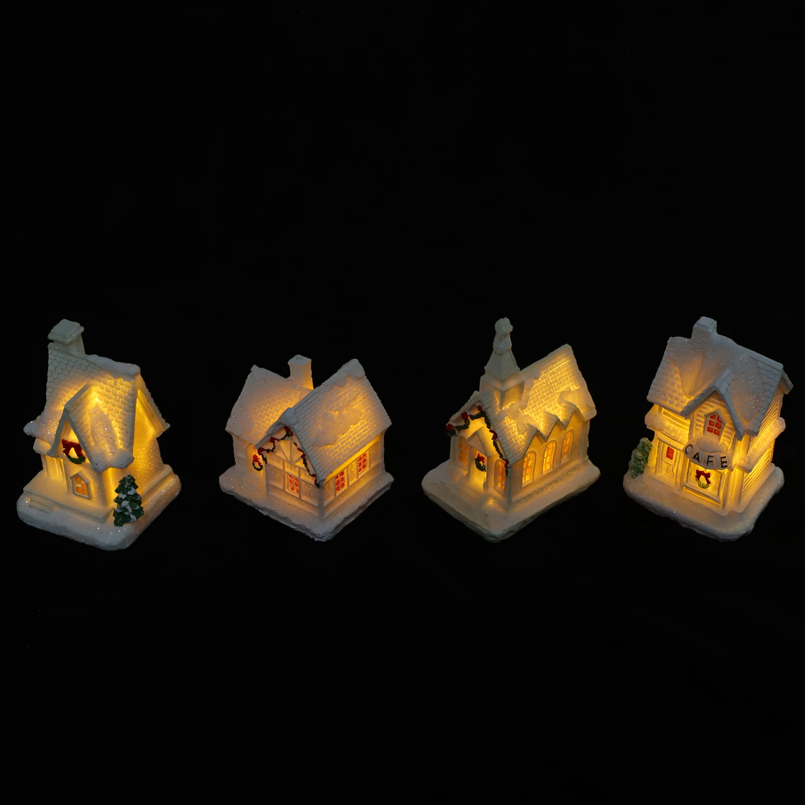 

4Pcs Christmas Village Houses Lighted Resin Miniature Houses Winter Xmas Decoration Micro Landscape Holiday Accessories