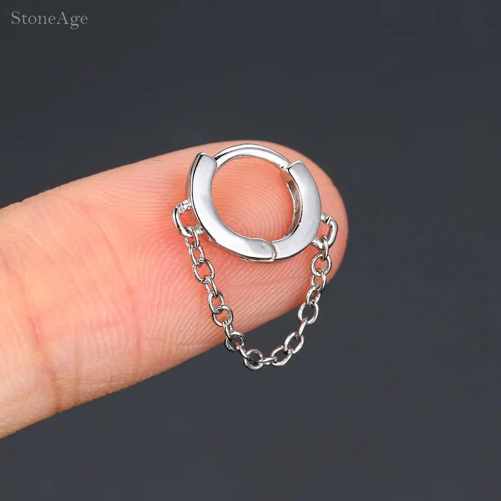 6mm Edelstahl Hängesegment-Clicker-Creolen mit Kette 1 Stück Ohrpiercing-Ring Knorpel Helix Ohrläppchen Ohrring Schmuck – Detail 5
