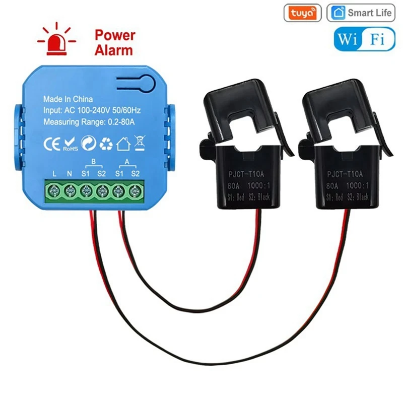 3CGRO-Tuya WIFI Smart Energy Meter Bidirectional With Transformer Clamp App Monitor Power 80A Support Alarm