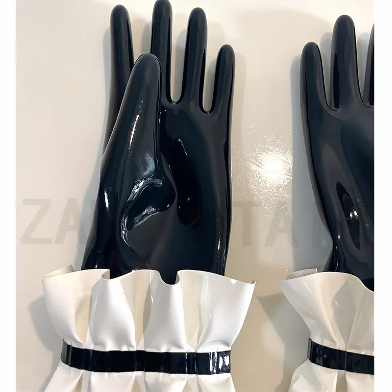 New Sexy Lingerie Women Handmade Latex Princess Club Wear Short Wrister Lace Cording Gloves with Lace Bow Bowknot Bracer Fetish