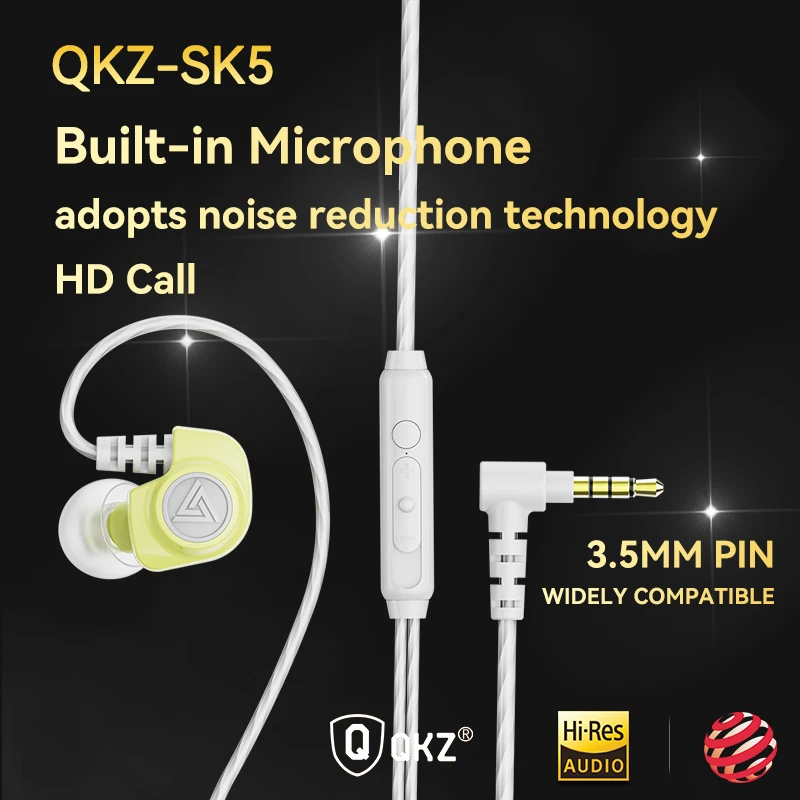 Original QKZ SK5 Wired Earphones In-ear 3.5mm AUX With MIC Noise Reduction HD Call HIFI For Game Music Sports Fashion Design image 6