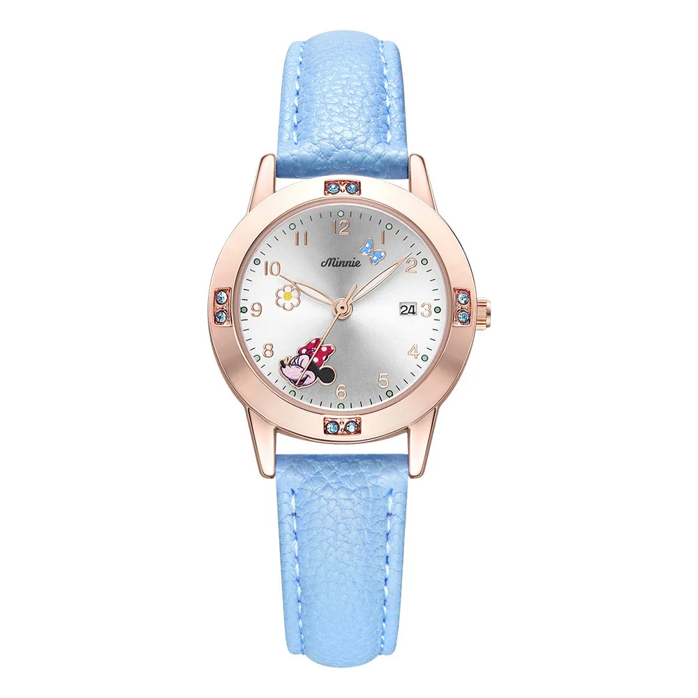 Disney Minnie Mouse Diamond Quartz Watch for Girls Cartoon Mickey Mouse Fashion Steel Belt Watch Children Birthday Gift