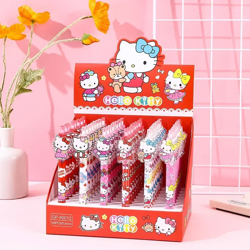 Sanrio 48pcs Gel Pen Cartoon Kuromi Cinnamoroll Hello Kitty Students Learn Stationery 0.5mm Black Press Write Ball Pen Gift