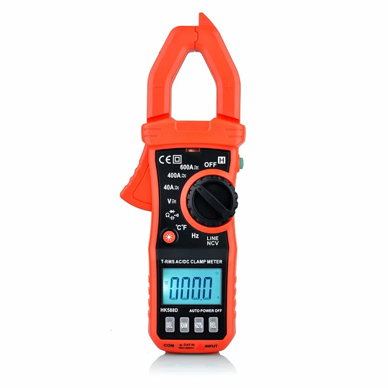 

HK588D Digital LCD Clamp Multimeter Meter Current AC/DC Voltage Resistance Capacitance Frequency Temperature Tester Detection