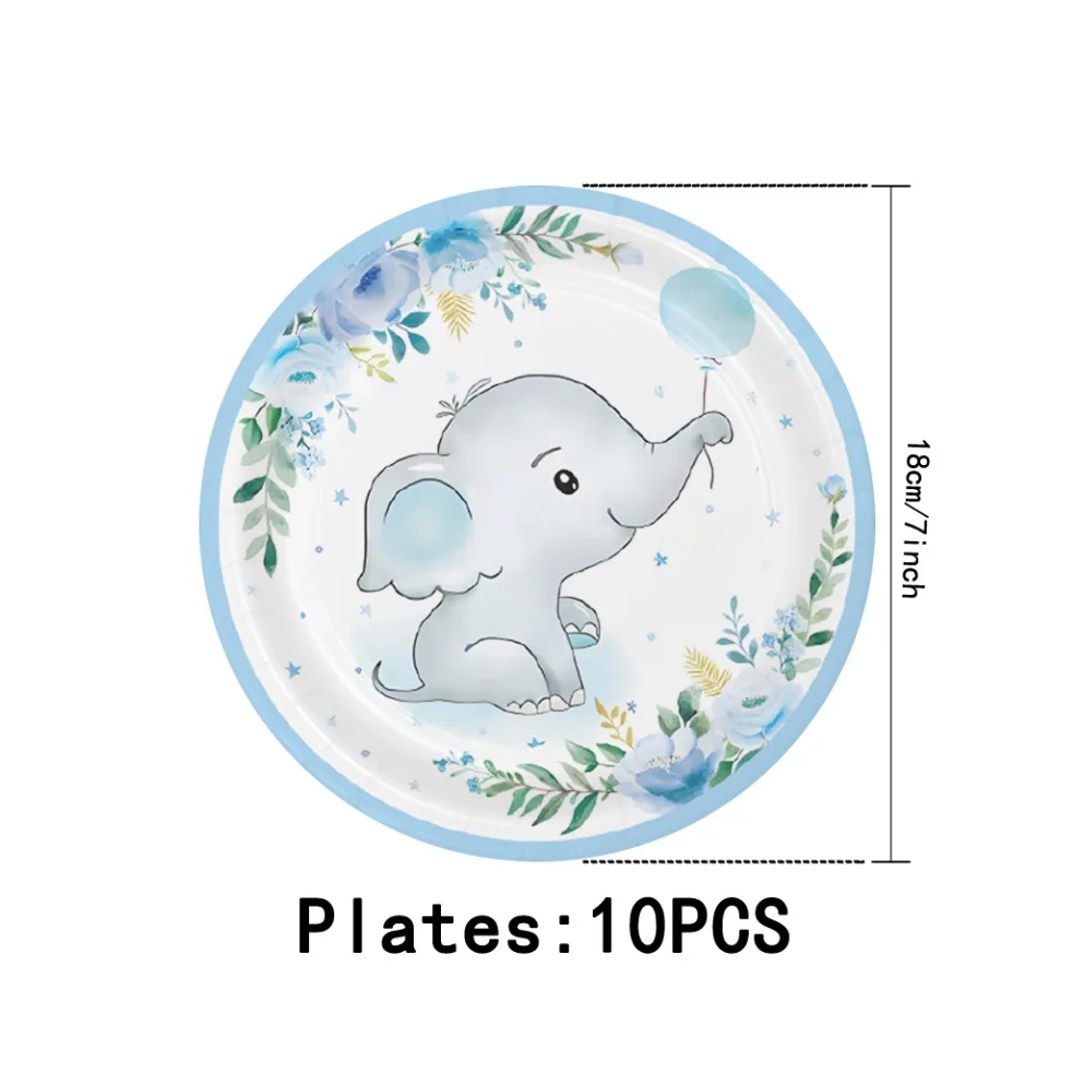 10pcs blue elephant themed party elephant plates, cups, tissues, birthday party supplies