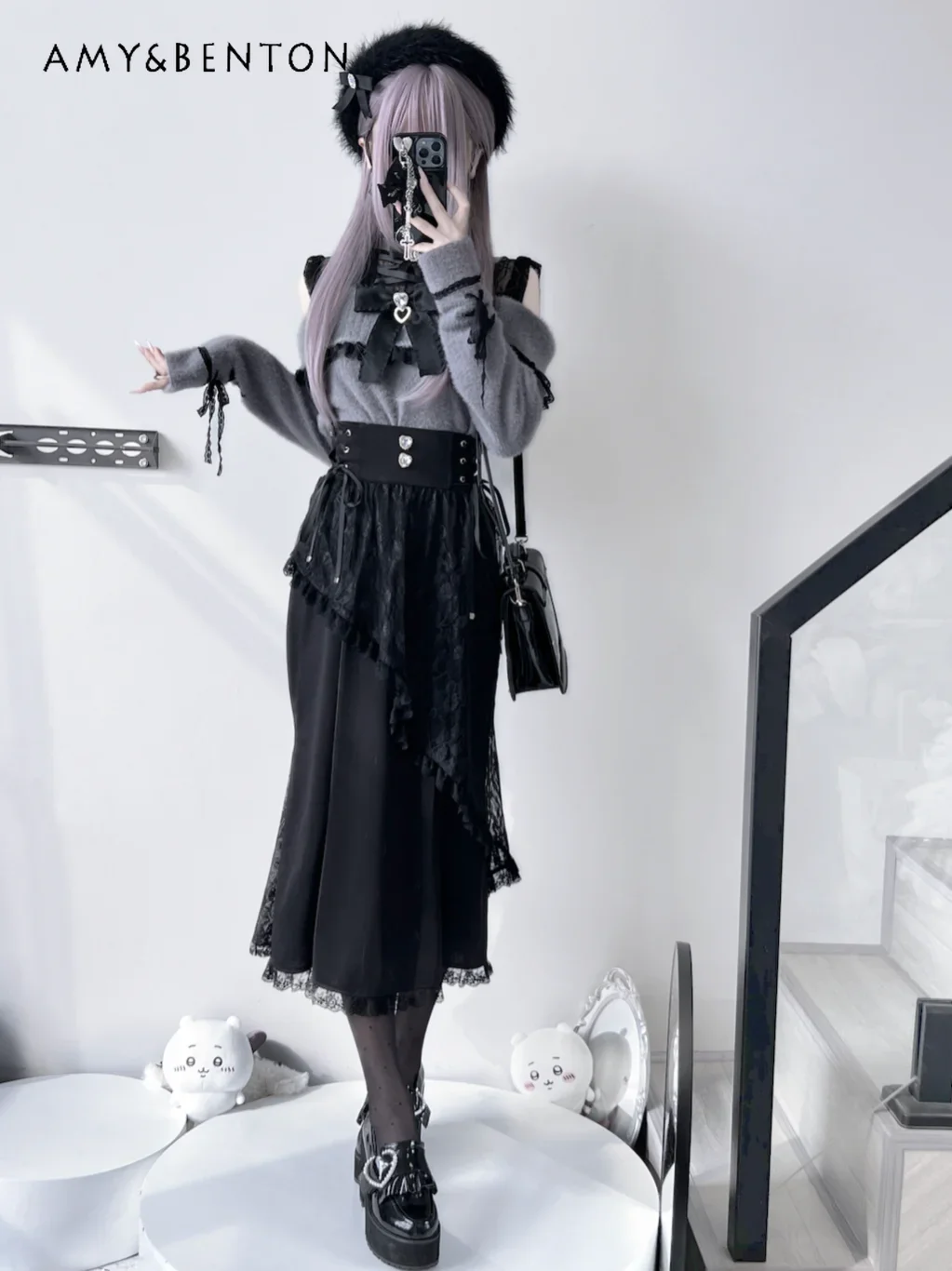 Graceful Mine Series Mass-produced Lolita Fishtail Skirt Japanese Style Sweet Cute Lace Splicing High Waist Mid-calf Skirt Women