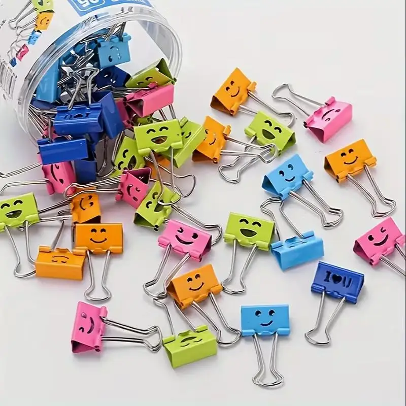 2/12pcs random Smiley Face Long Tail Clips – Colorful Hollow Design, Creative Ledger Clip, Gift for All Seasons view 4