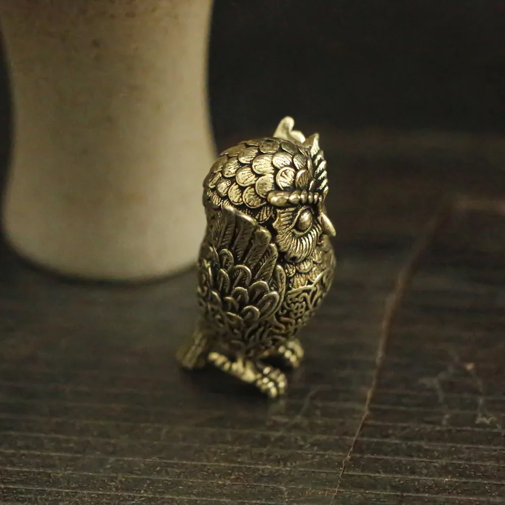 Vintage Solid Brass Owl Statue Ear Covering Animal Sculpture Desktop Home Office Decor Bookshelf Decoration Unique Gift Ideas view 4