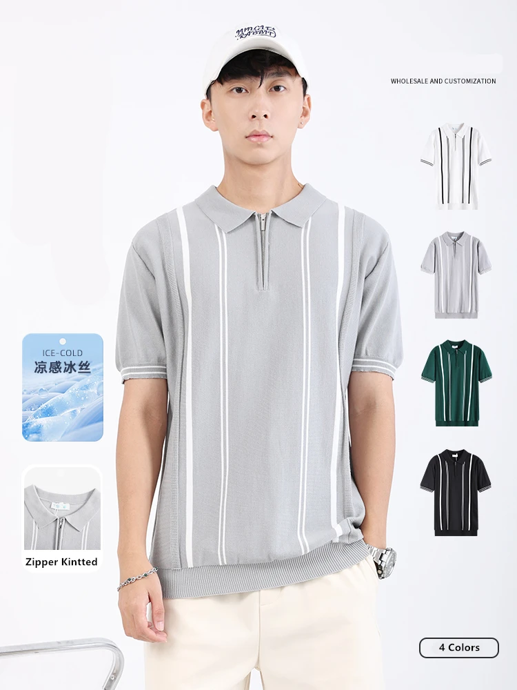Zipper Coolness Knitted Polo Shirts For Men Smart Casual Elastic Summer Top Quality Soft Comfortable Gentleman Camisas De Hombre