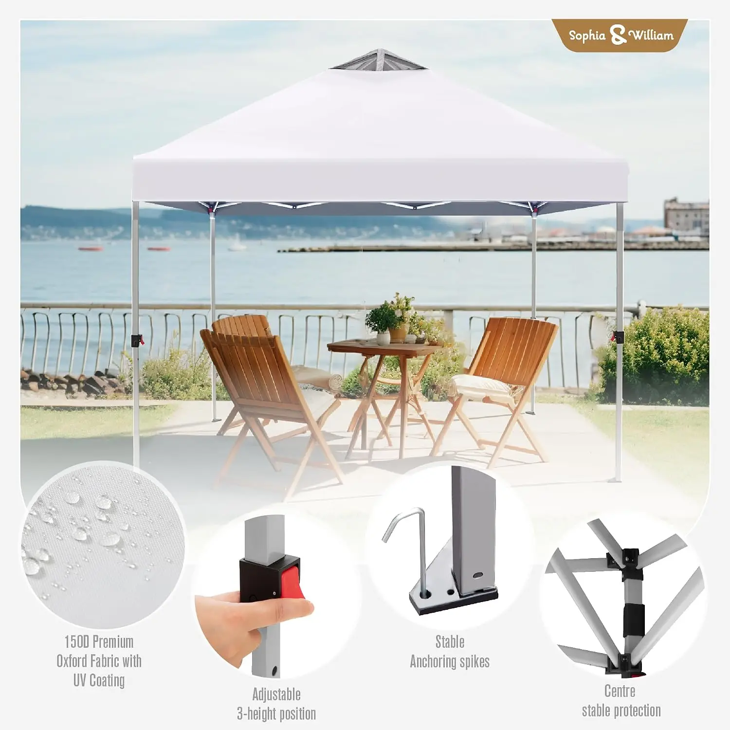 Canopy Tent 10x10 Pop up, Outdoor Patio Portable Shade | Outdoor Patio Commercial Canopies Shelter UPF50+ Heavy Duty Straight Legs with Roller Bag, 8 Stakes, 4 Guy Ropes,White