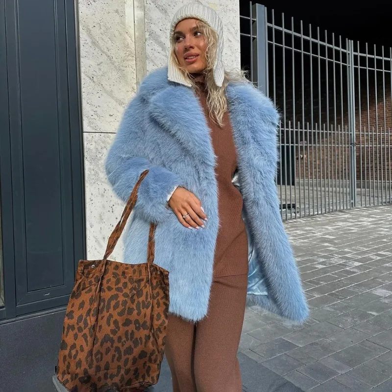 معطف نسائي أنيق من الفرو الصناعي من Tuularose دافئ منفوش فضفاض بأكمام طويلة وطية صدر السترة موضة خريف وشتاء ملابس خارجية للسيدات في الشارع العالي