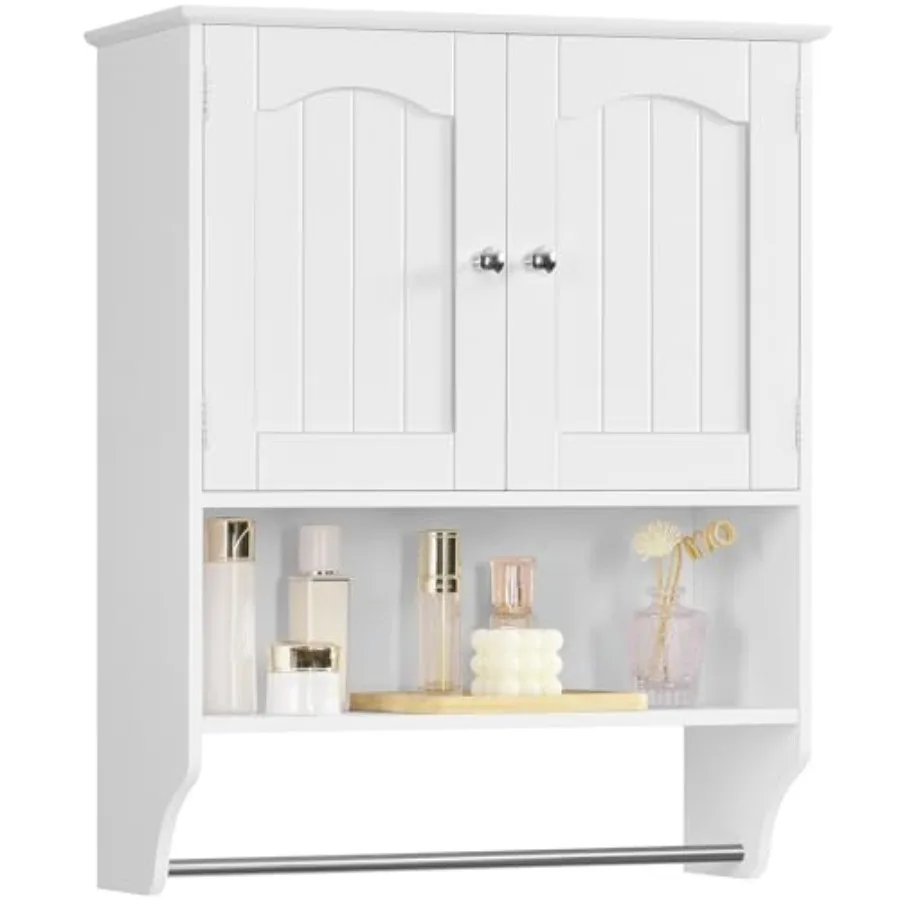 

Bathroom Wall Cabinet, Over The Toilet Storage Cabinet with Towel Rack and Adjustable Shelf, Medicine Cabinet for Bathroom, Whi