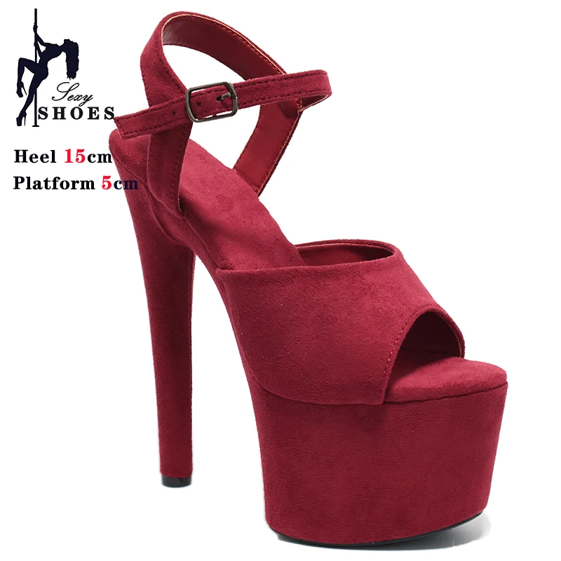 New 15cm/6Inch Pole Dance Sandals Suede Platform High Heels Sexy Summer Sandals Women Shoes Summer Stripers Performance Shoes