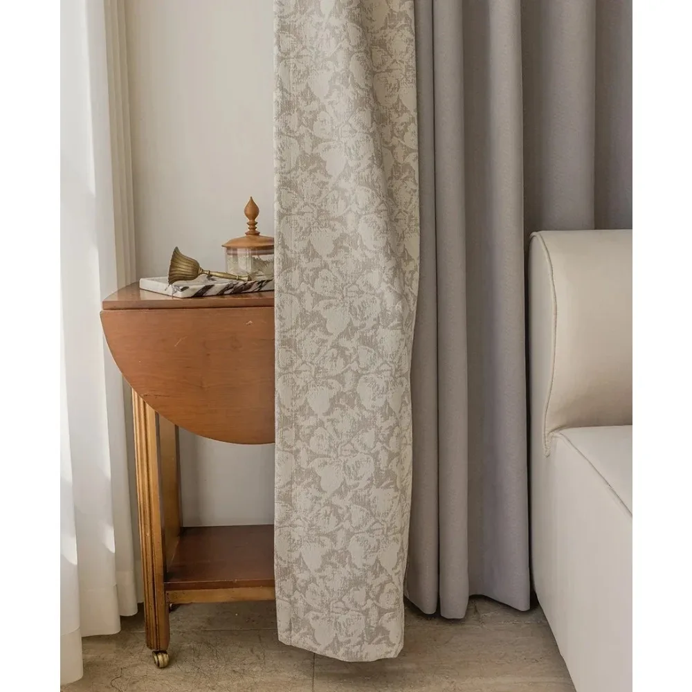 

Milk Tea Color High-end Jacquard Splicing Thickened Chenille Blackout Curtains for Living Room Bedroom Window French Customized